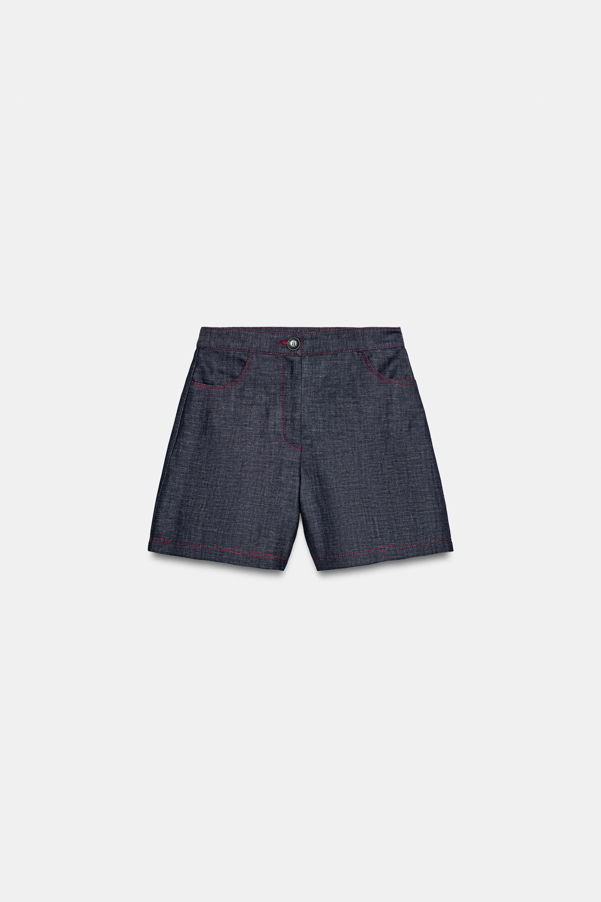 CONTRAST TOPSTITCHING LINEN SHORTS